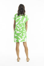 Load image into Gallery viewer, Orientique Print Linen Cap Sleeve Shirt Dress Parrot colour back shot
