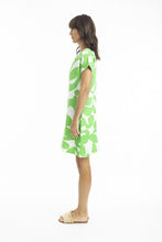 Load image into Gallery viewer, Orientique Print Linen Cap Sleeve Shirt Dress Parrot colour side shot
