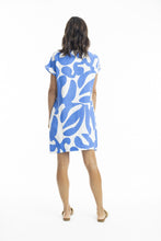 Load image into Gallery viewer, Orientique Print Linen Cap Sleeve Shirt Dress Blue colour back shot
