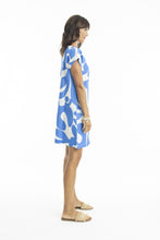 Load image into Gallery viewer, Orientique Print Linen Cap Sleeve Shirt Dress Blue colour side shot
