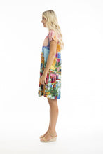 Load image into Gallery viewer, Orientique Printed Cotton Short Sleee Crew Neck Dress Havana colour side shot
