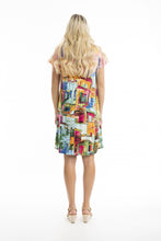 Load image into Gallery viewer, Orientique Printed Cotton Short Sleee Crew Neck Dress Havana colour back shot
