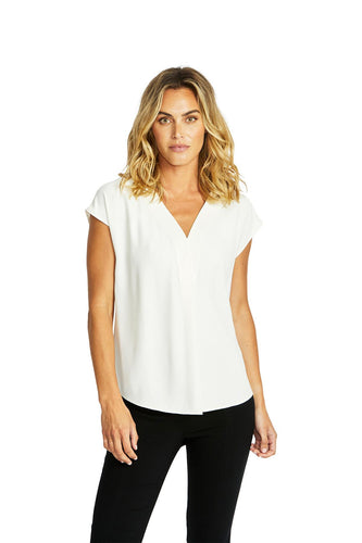 Ping Pong - Helen V-Neck Slinky Top in Ivory colour front shot