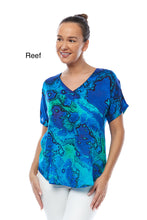 Load image into Gallery viewer, Claire Powell V Neck Short Sleeve Modal Top Reef Color Front View
