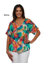 Load image into Gallery viewer, Claire Powell V Neck Short Sleeve Modal Top Shine Color Front View
