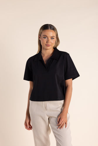 Two-T's Crop Polo - Black Front view