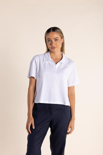 Two-T's Crop Polo - White Front Shot