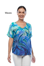 Load image into Gallery viewer, Claire Powell V Neck Short Sleeve Modal Top Waves Color Front View
