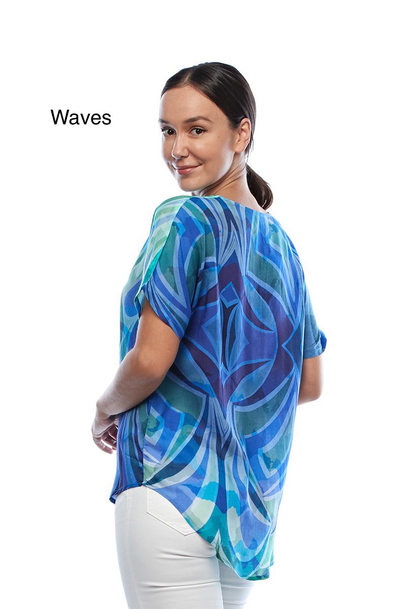 Claire Powell V Neck Short Sleeve Modal Top Waves Color Back View