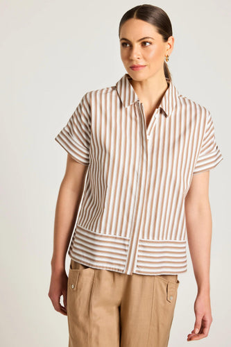 Yarra Trail - Ari Shirt in Toffee/White colour front shot